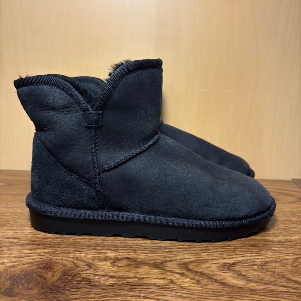 Women's Black Suede Shearling Lined Mini Ankle Boots Size 7 EU 38 Winter*